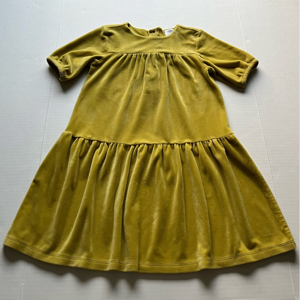 Hanna Anderson Girls Velour Twirl Tiered Dress Parakeet Green 120 cm